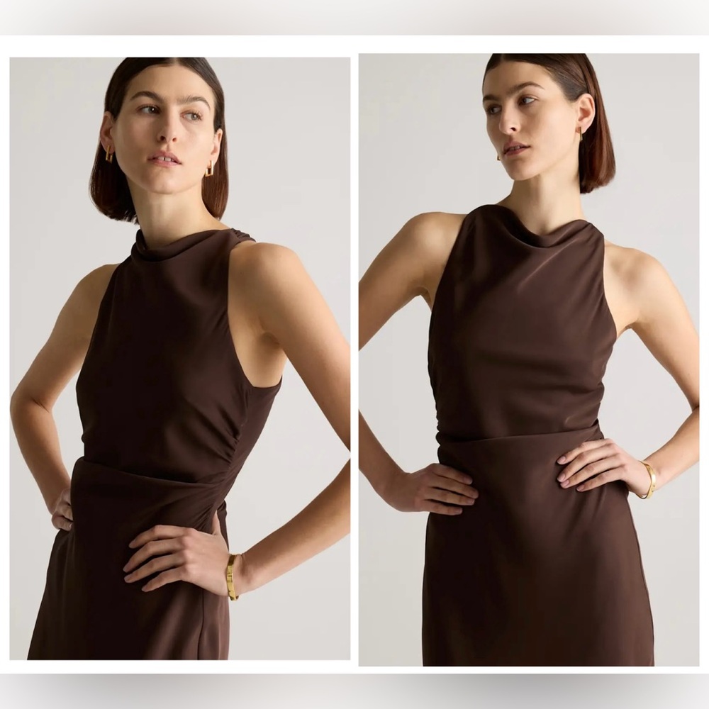 GUC quince washable stretch silk high neck midi dress brown hot fudge xs - Picture 11 of 16